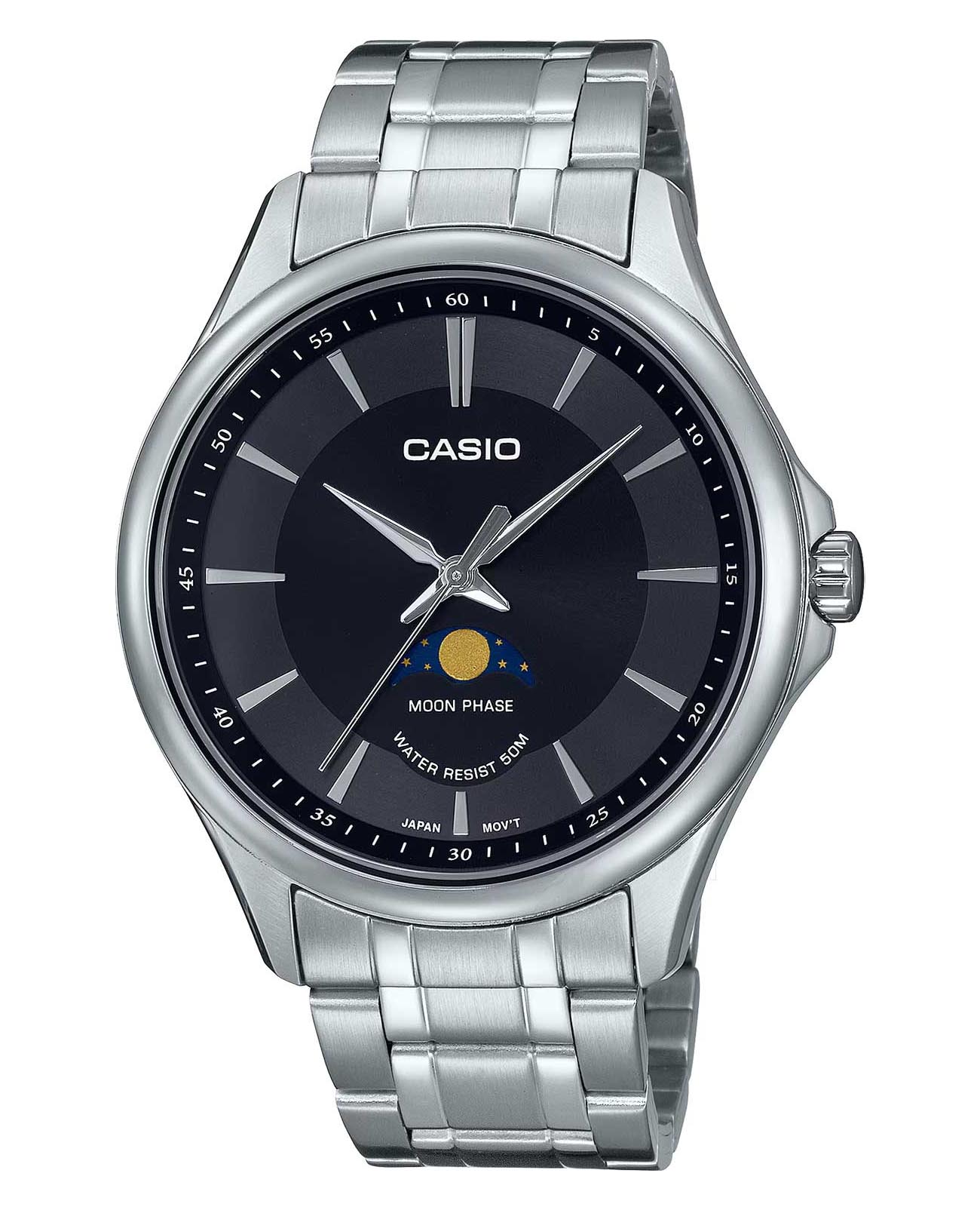 Casio Casio Collection MTP-M100D-1AVDF (MTP-M100D-1A)  MTP-M100D-1A кварцевые мужские часы черный циферблат, браслет нержавеющая сталь — вид спереди