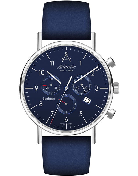 Atlantic Atlantic Seabase 60452.41.55  60452.41.55 кварцевые мужские часы синий циферблат, браслет кожаный — вид спереди