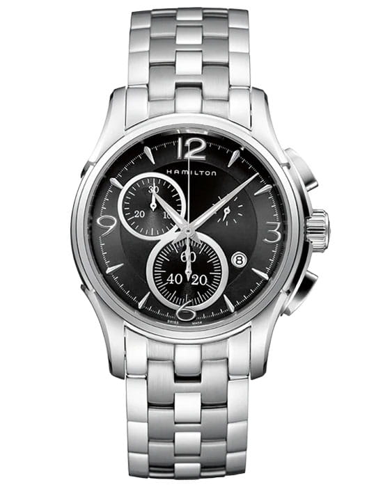 Hamilton Hamilton Jazzmaster Chrono Quartz H32612135  H32612135 кварцевые мужские часы черный циферблат, браслет нержавеющая сталь — вид спереди