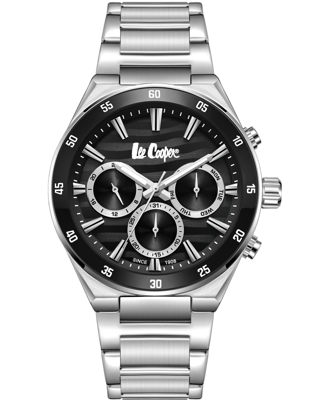 Lee Cooper Lee Cooper LC08175.350  LC08175.350 кварцевые мужские часы черный циферблат, браслет нержавеющая сталь — вид спереди