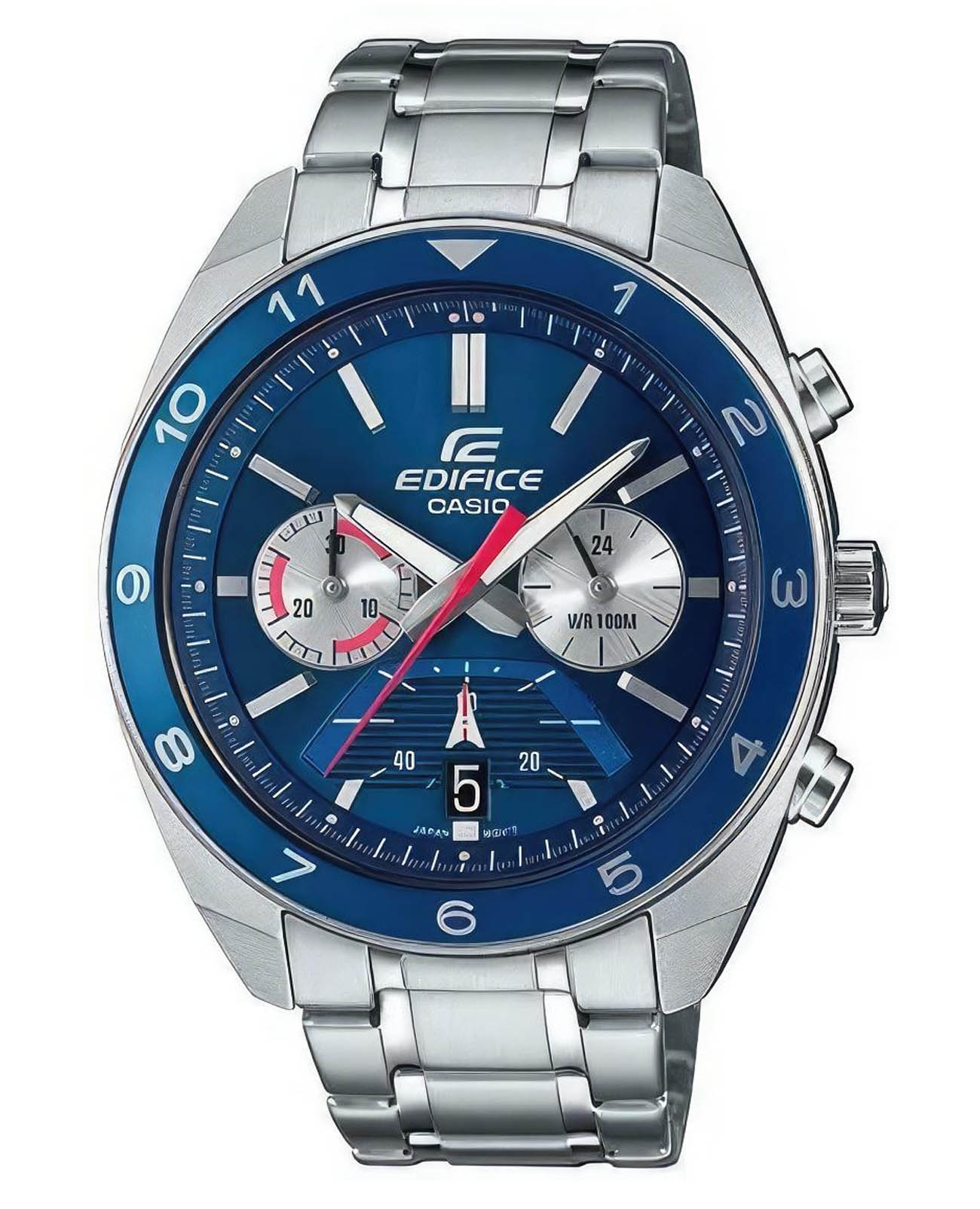 Casio Casio Edifice EFV-590D-2AVUEF EFV EFV-590D-2AVUEF кварцевые мужские часы синий циферблат, браслет нержавеющая сталь — вид спереди