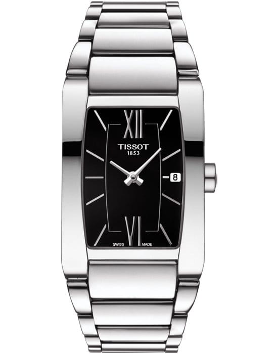 Tissot Tissot Generosi-T T105.309.11.058.00  T1053091105800 кварцевые женские часы черный циферблат, браслет 18-каратное желтое золото — вид спереди