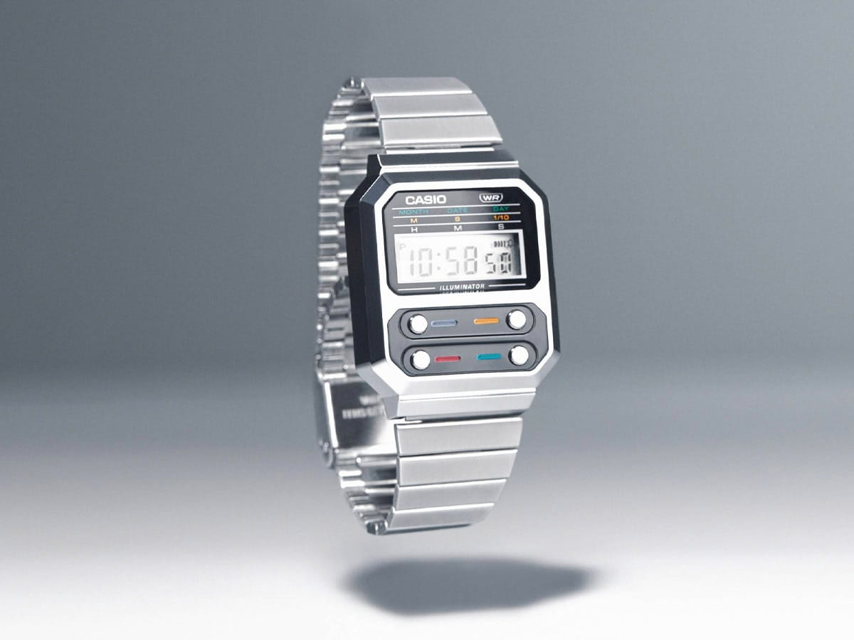 Casio Casio Vintage A100WE-1AEF кварцевые мужские часы часы крупный план черный циферблата