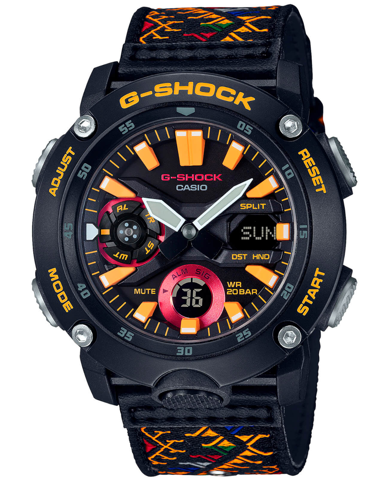Casio Casio G-Shock GA-2000BT-1A GA-2000 GA-2000BT-1A электронные мужские часы черный циферблат, браслет пластик — вид спереди