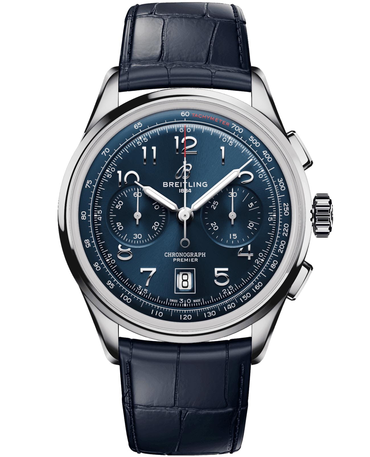 Breitling Breitling Premier B01 Chronograph 42 AB0145171C1P2  AB0145171C1P2 механические мужские часы синий циферблат, браслет кожаный — вид спереди