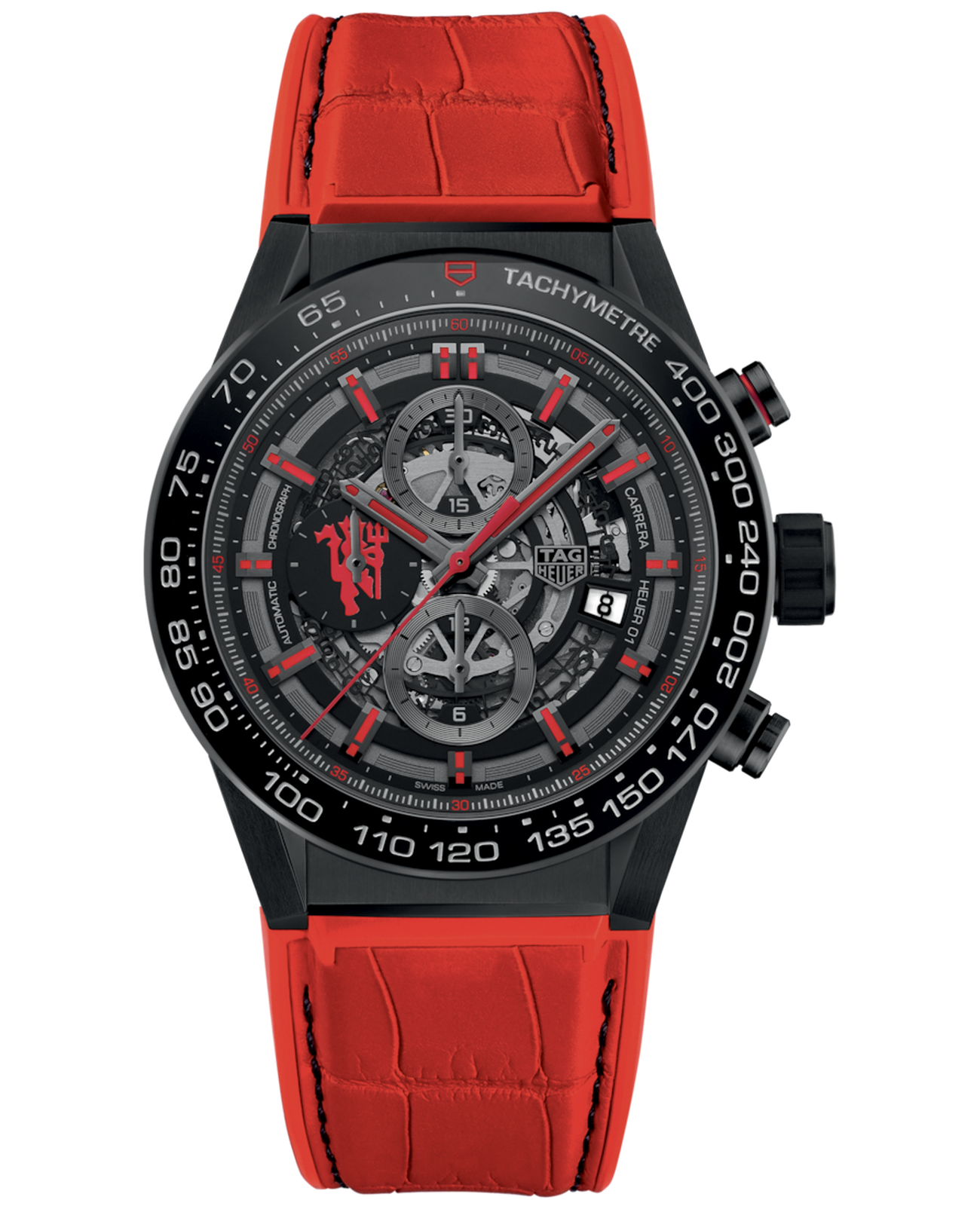 TAG Heuer TAG Heuer Carrera CAR2A1J.FC6416  CAR2A1J.FC6416 механические мужские часы черный циферблат, браслет кожа + каучук — вид спереди