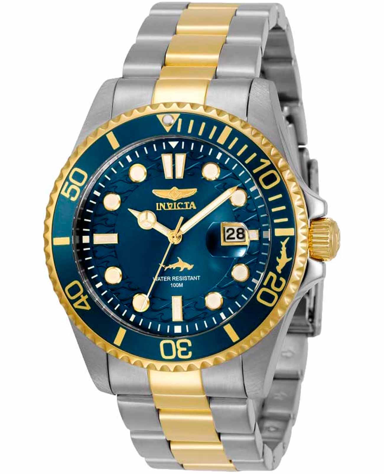 Invicta Invicta Pro Diver IN30021  IN30021 кварцевые мужские часы синий циферблат, браслет нержавеющая сталь с ip-покрытием — вид спереди