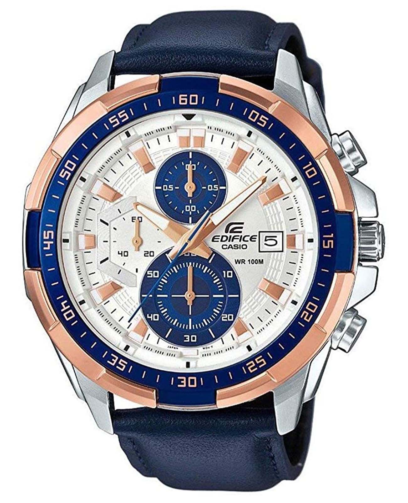 Casio Casio Edifice EFR-539L-7CVUDF (EFR-539L-7C) EFR EFR-539L-7C кварцевые мужские часы коричневый циферблат, браслет кожаный — вид спереди