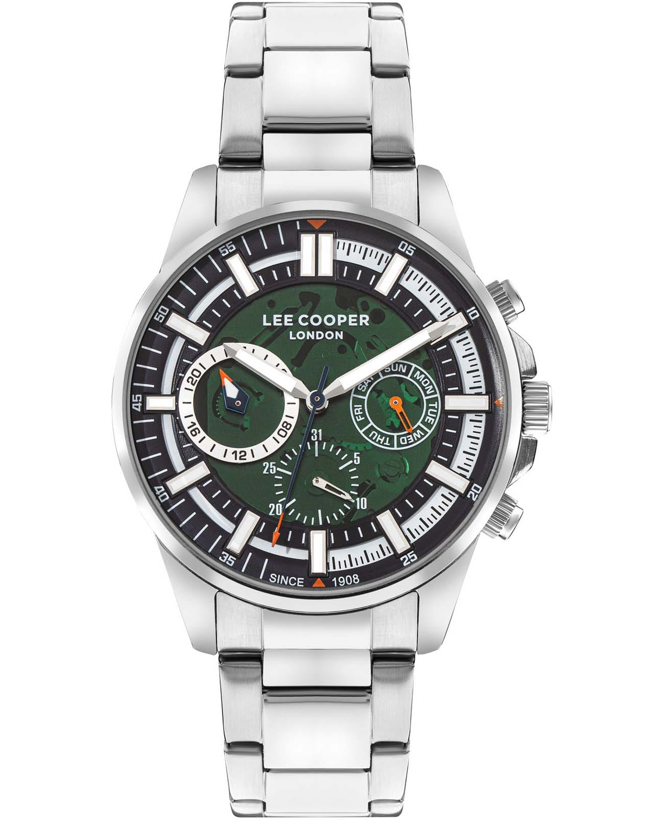 Lee Cooper Lee Cooper LC07817.390  LC07817.390 кварцевые мужские часы зеленый циферблат, браслет нержавеющая сталь — вид спереди
