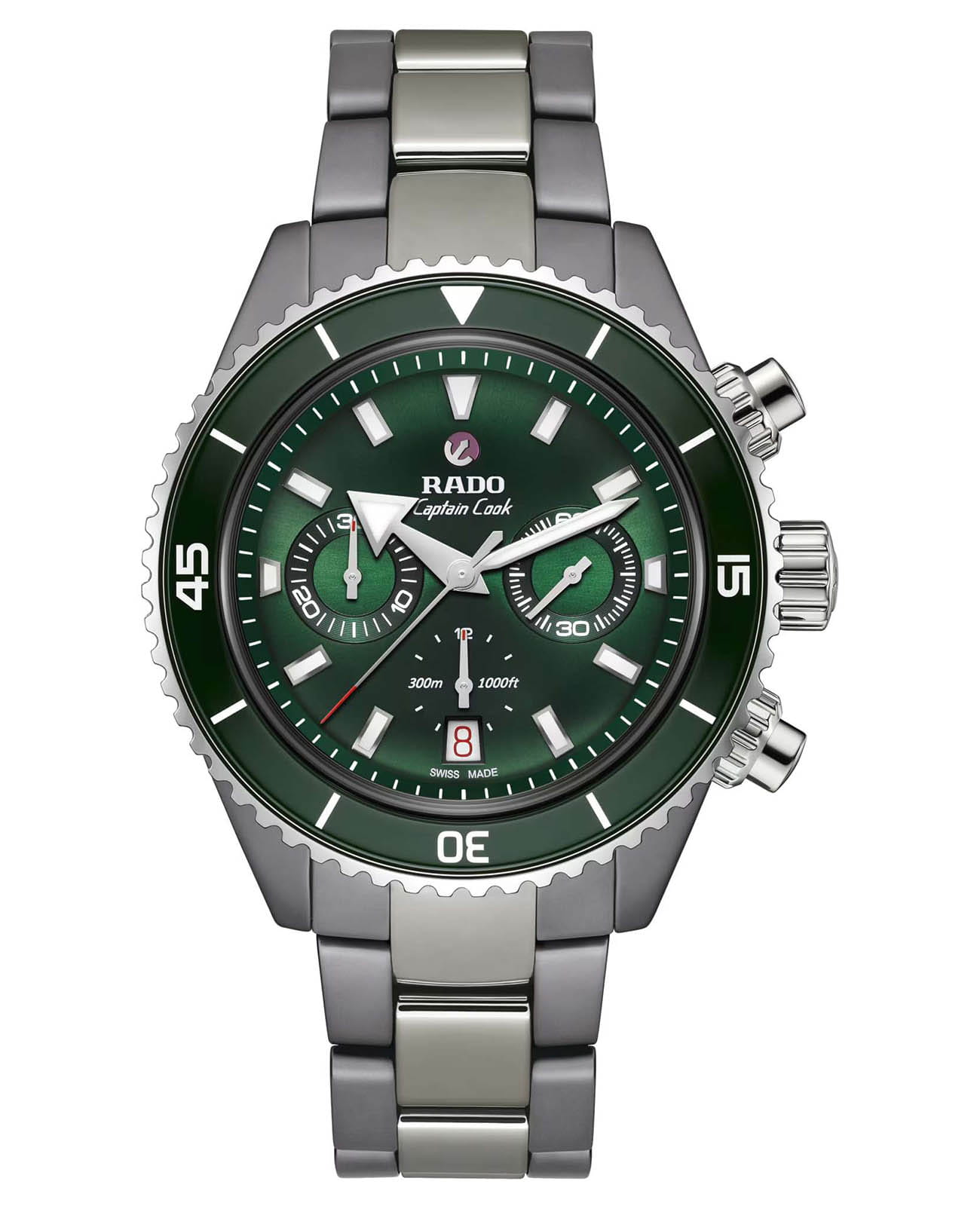 Rado Rado Captain Cook High-Tech Ceramic Automatic Chronograph R32189313  R32189313 механические мужские часы зеленый циферблат, браслет сталь + высокотехнологичная плазменная керамика — вид спереди