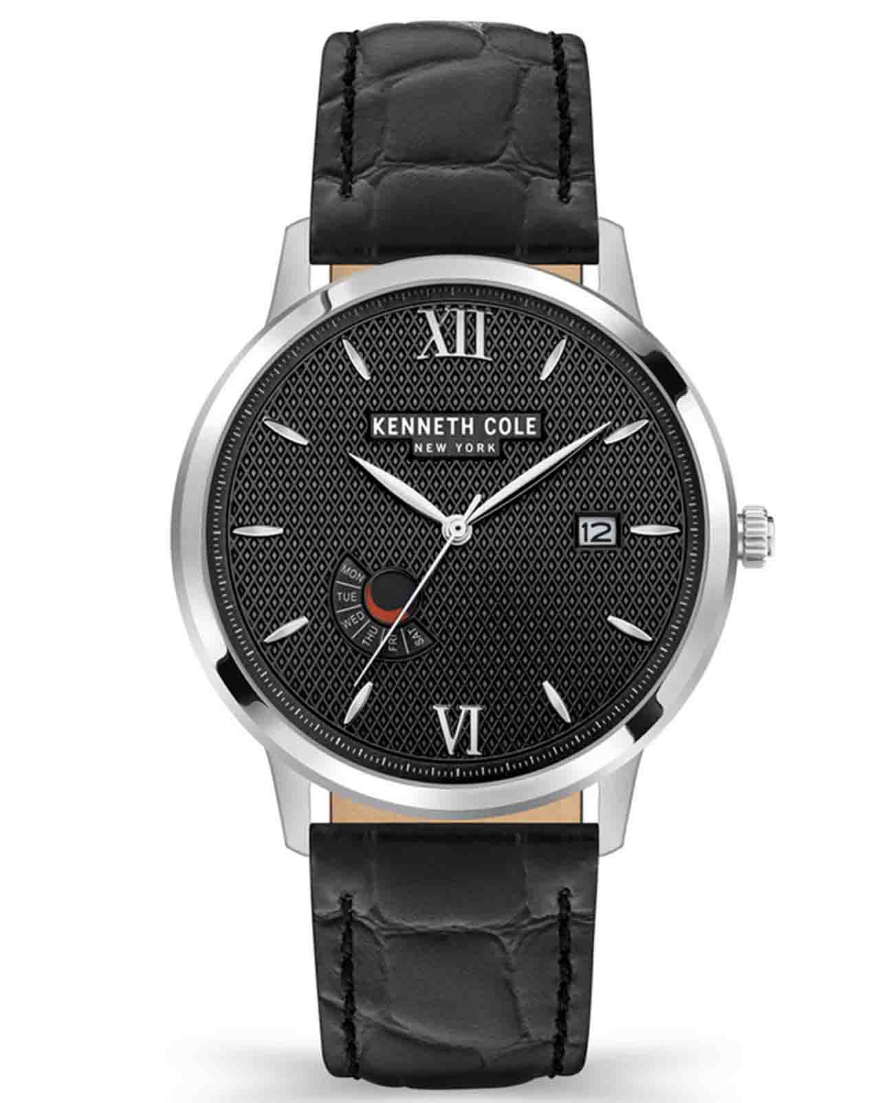 Kenneth Cole Kenneth Cole Slim KCWGB2122801  KCWGB2122801 кварцевые мужские часы черный циферблат, браслет кожа + текстиль — вид спереди