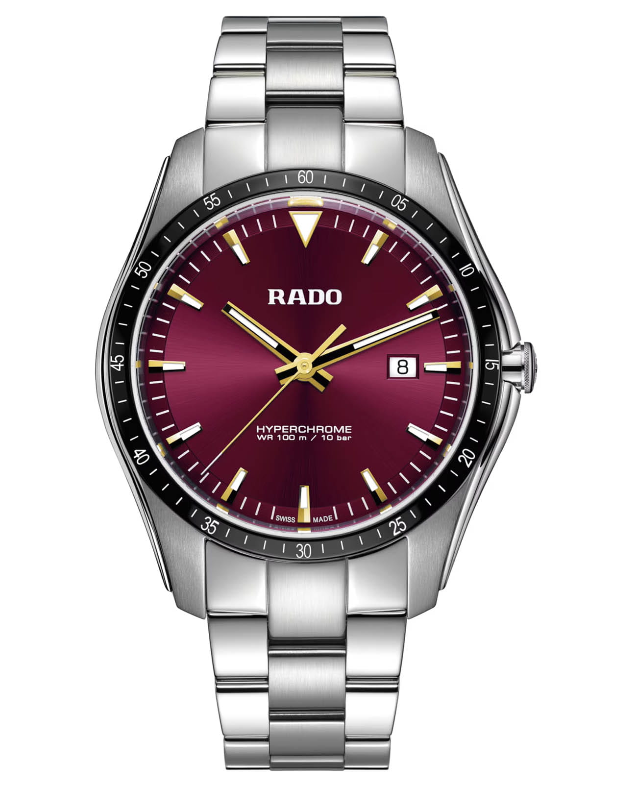 Rado Rado Hyperchrome R32502403  R32502403 кварцевые мужские часы красный циферблат, браслет нержавеющая сталь — вид спереди