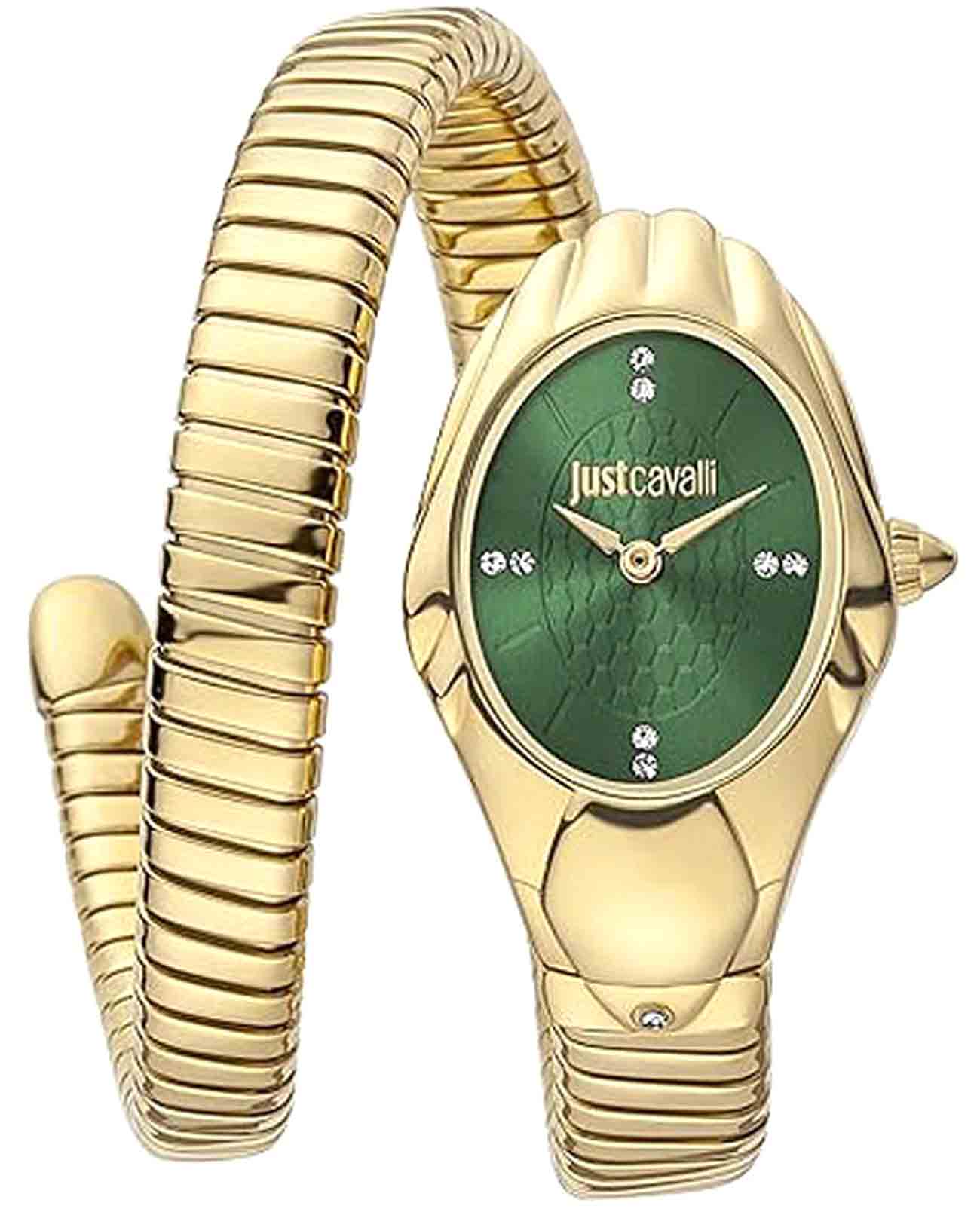 Just Cavalli Just Cavalli Serpente Prestigio JC1L182M0015  JC1L182M0015 кварцевые женские часы зеленый циферблат, браслет нержавеющая сталь с pvd-покрытием — вид спереди