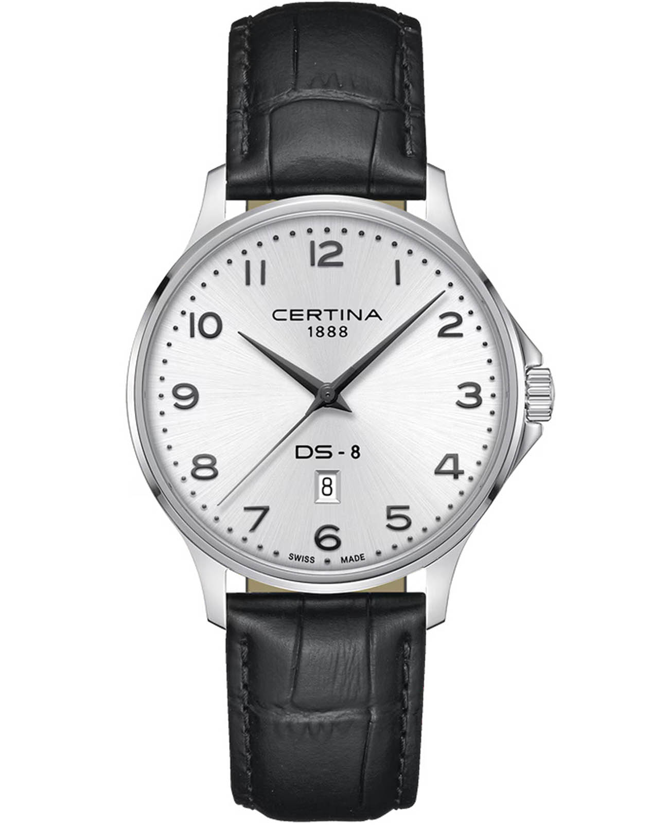 Certina Certina DS-8 Gent C045.410.16.032.00  C0454101603200 кварцевые мужские часы серебристый циферблат, браслет кожаный — вид спереди