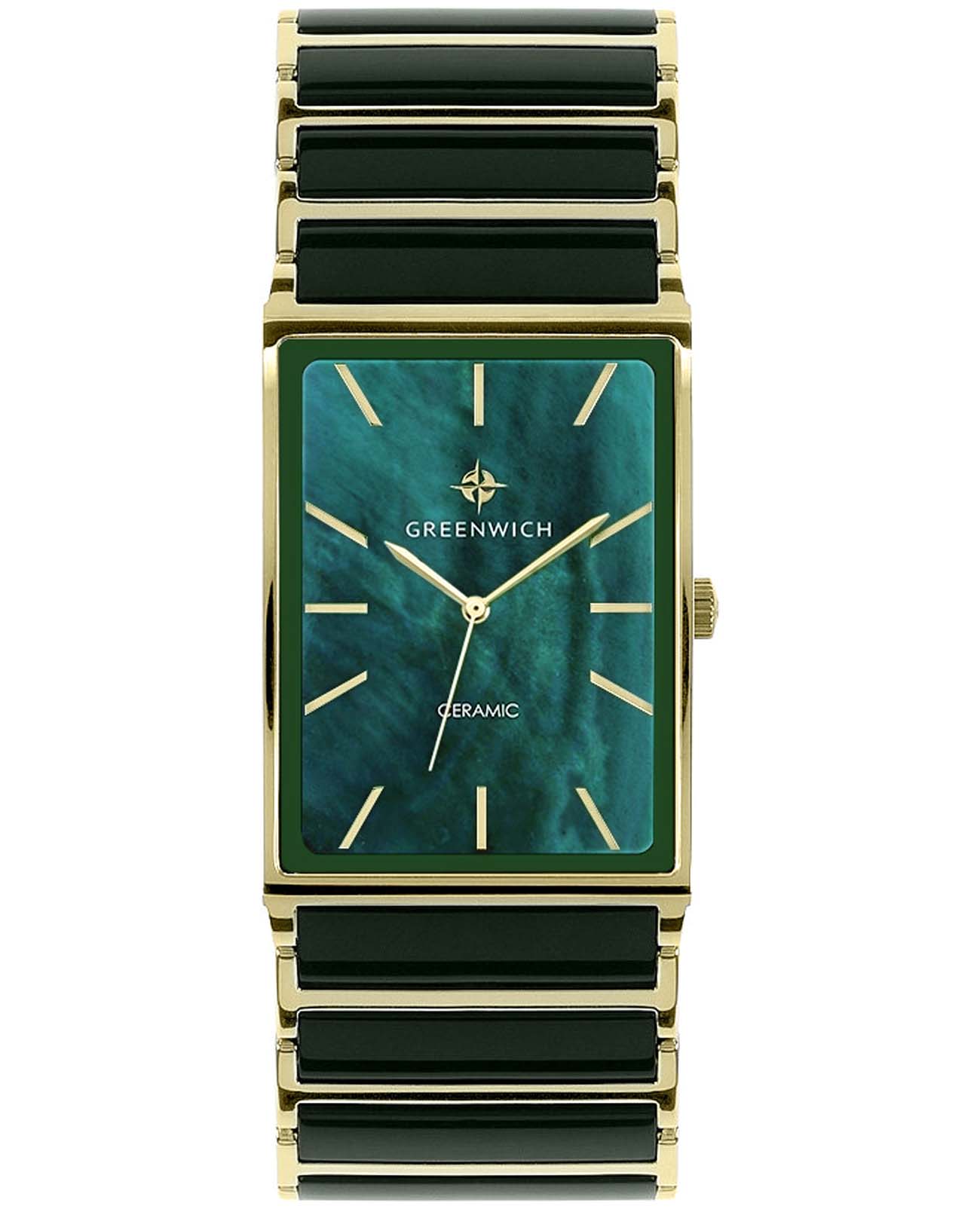 Greenwich Greenwich Electra GW 521.20.38  GW 521.20.38 кварцевые женские часы зеленый циферблат, браслет сталь + pvd + керамика — вид спереди
