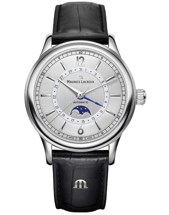 Maurice Lacroix Maurice Lacroix Les Classiques Moonphase LC6168-SS001-120-1  LC6168-SS001-120-1 механические мужские часы серебристый циферблат, браслет нержавеющая сталь — вид спереди