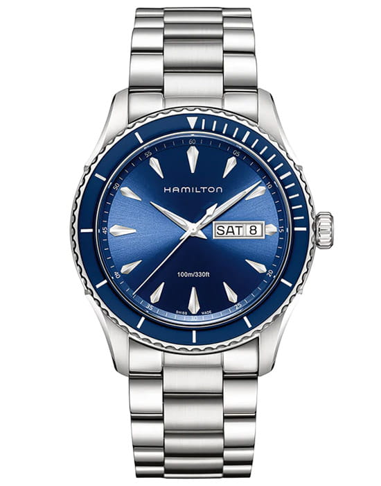 Hamilton Hamilton Jazzmaster Seaview Day Date Quartz H37551141  H37551141 кварцевые мужские часы синий циферблат, браслет нержавеющая сталь — вид спереди