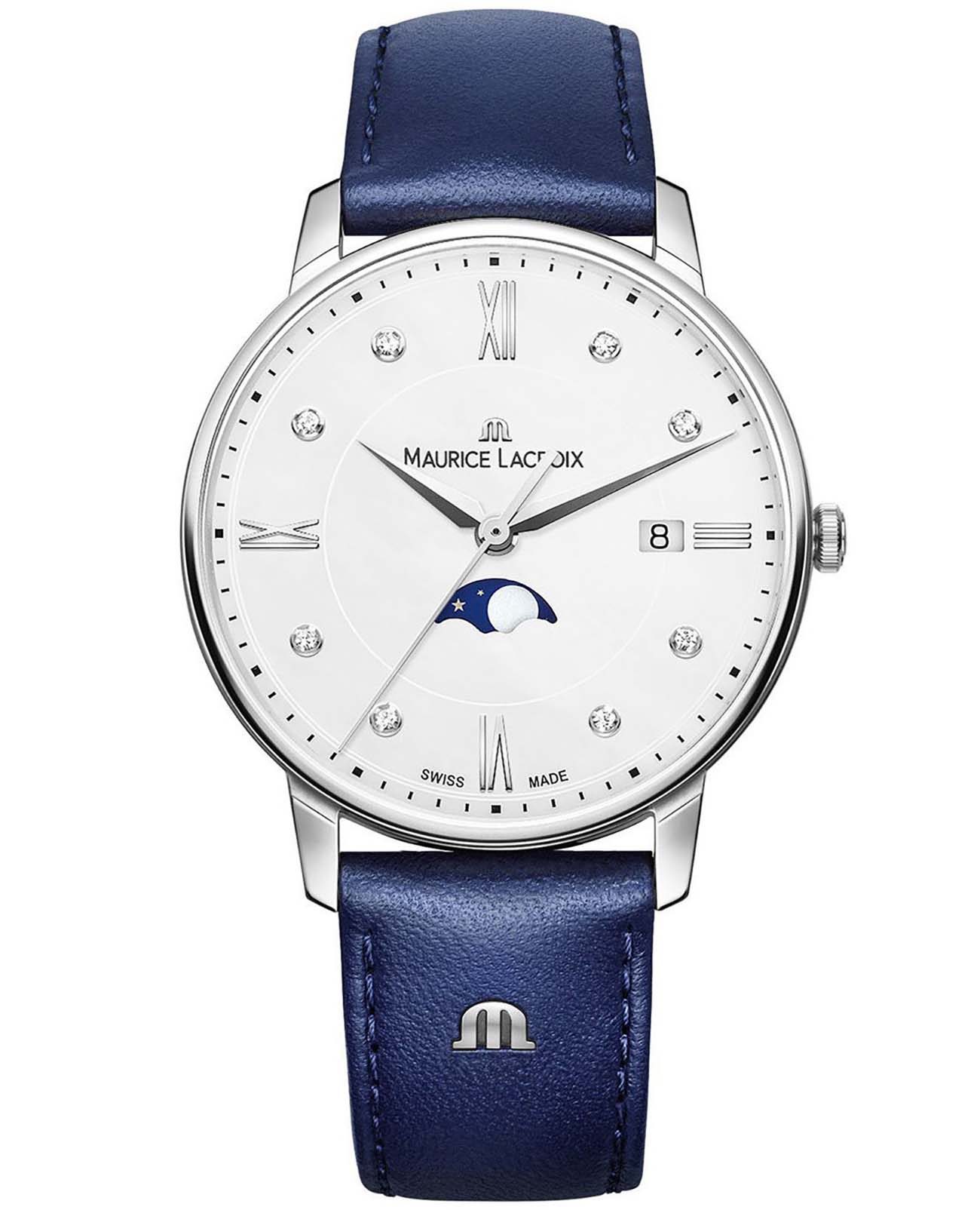 Maurice Lacroix Maurice Lacroix Eliros Moonphase EL1096-SS001-150-1  EL1096-SS001-150-1 кварцевые женские часы белый циферблат, браслет кожаный — вид спереди