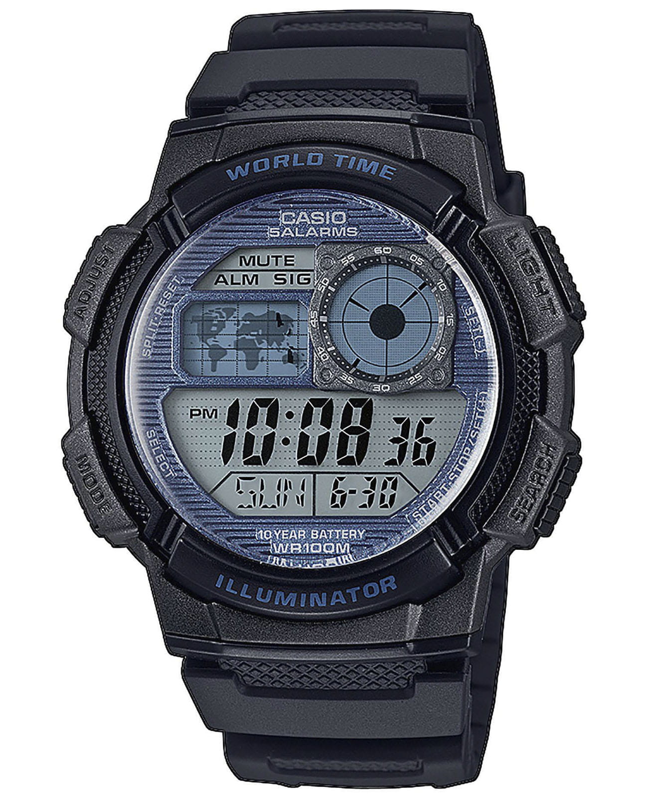 Casio Casio Collection AE-1000W-2A2  AE-1000W-2A2 кварцевые мужские часы синий циферблат, браслет пластик — вид спереди