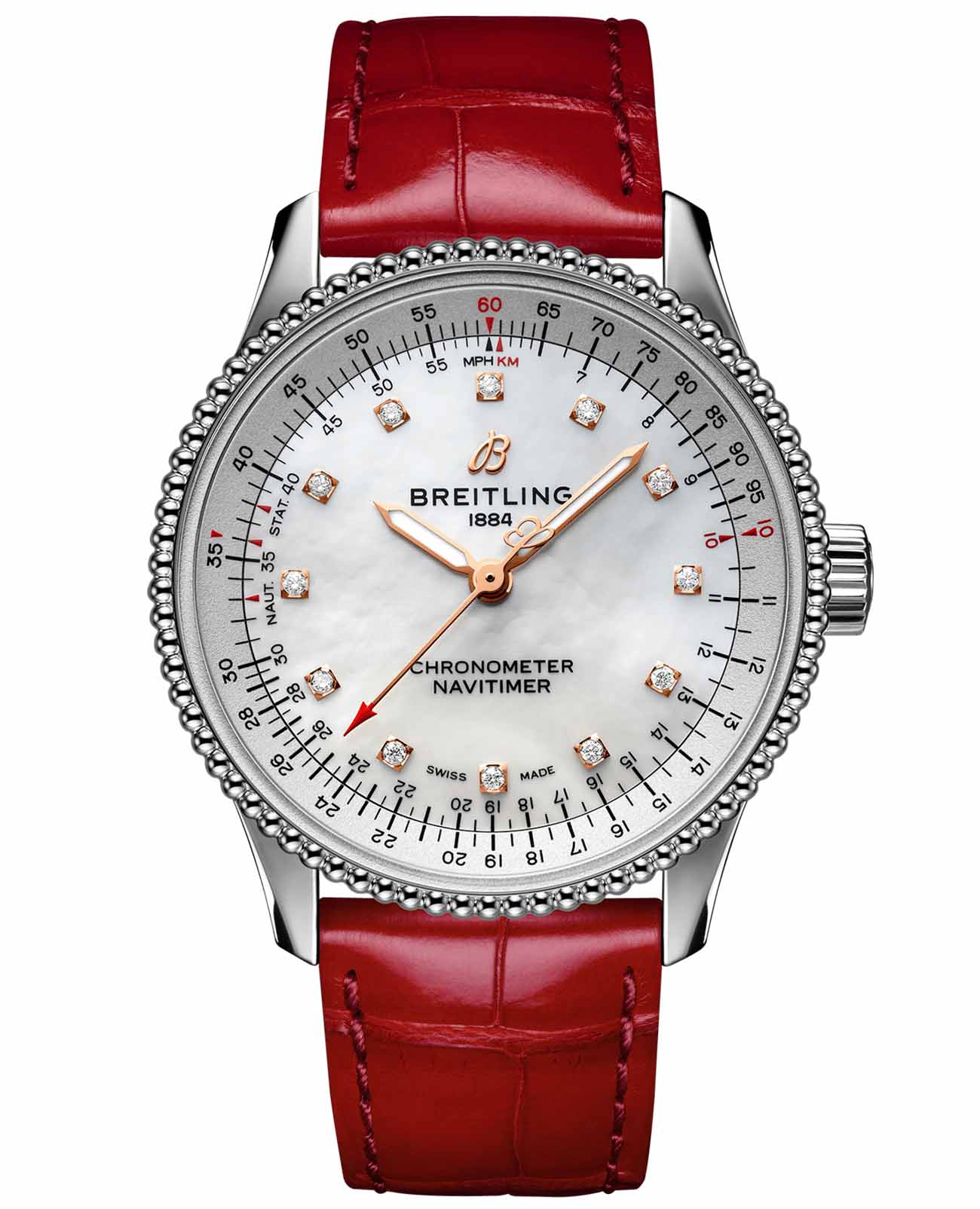 Breitling Breitling Navitimer Automatic 35 A17395211A1P5  A17395211A1P5 механические женские часы перламутровый циферблат, браслет кожаный — вид спереди