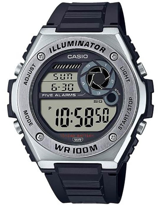 Casio Casio Collection MWD-100H-1A  MWD-100H-1AVEF кварцевые мужские часы черный циферблат, браслет пластик — вид спереди