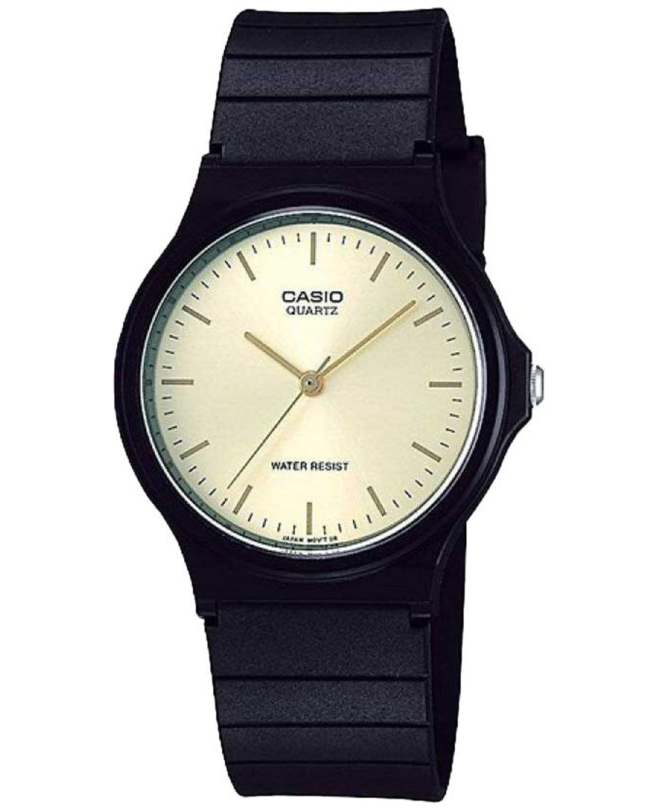 Casio Casio Collection MQ-24-9ELDF (MQ-24-9EL)  MQ-24-9E кварцевые мужские часы золотой циферблат, браслет пластик — вид спереди