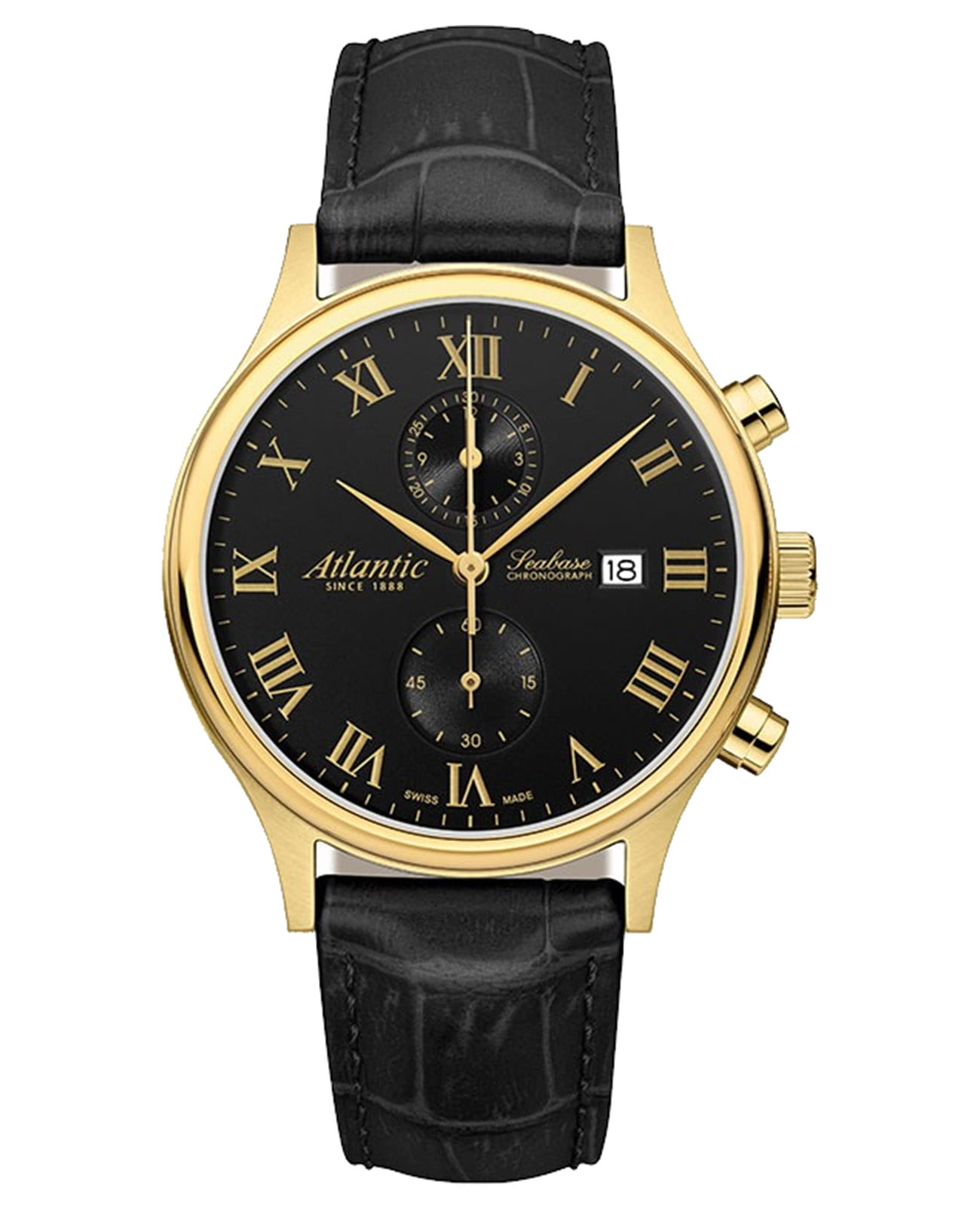 Atlantic Atlantic Seabase 64452.45.68  64452.45.68  кварцевые мужские часы черный циферблат, браслет кожаный — вид спереди