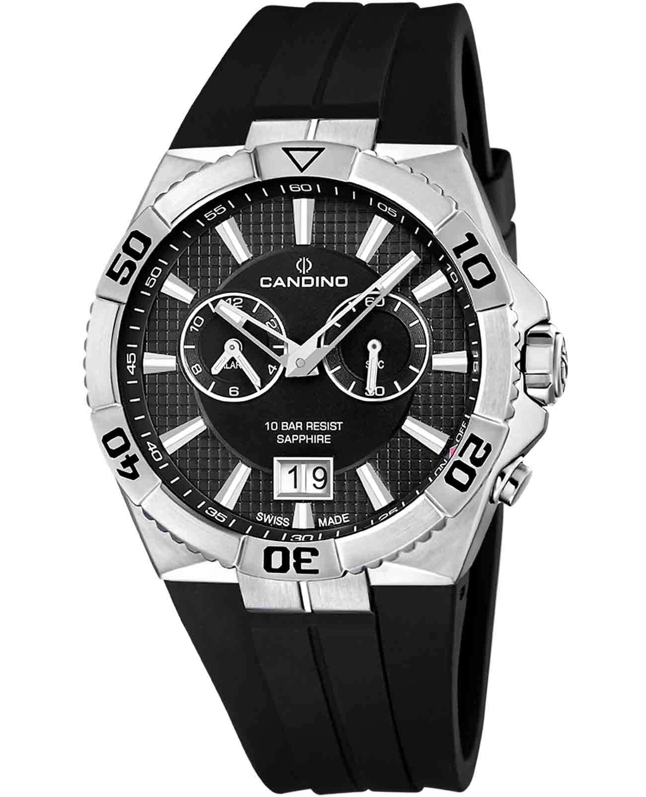Candino Candino Sportive C4449/B  C4449/B кварцевые мужские часы черный циферблат, браслет каучук — вид спереди