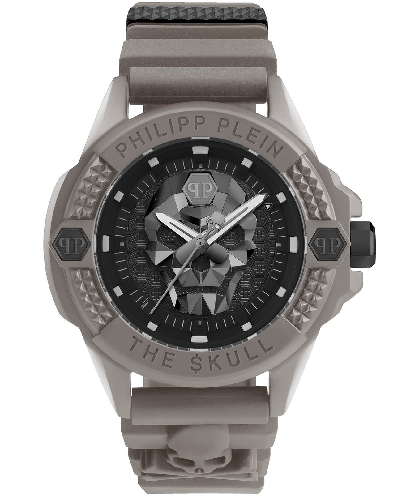 Philipp Plein Philipp Plein The Skull Ecoceramic PWUBA0323  PWUBA0323 кварцевые мужские часы черный циферблат, браслет силикон — вид спереди