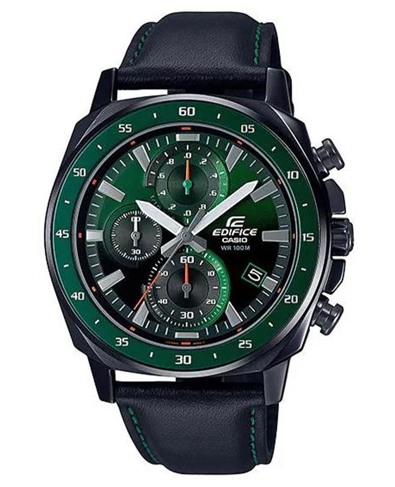 Casio Casio Edifice EFV-600CL-3AVUDF (EFV-600CL-3A) EFV EFV-600CL-3A кварцевые мужские часы зеленый циферблат, браслет кожаный — вид спереди