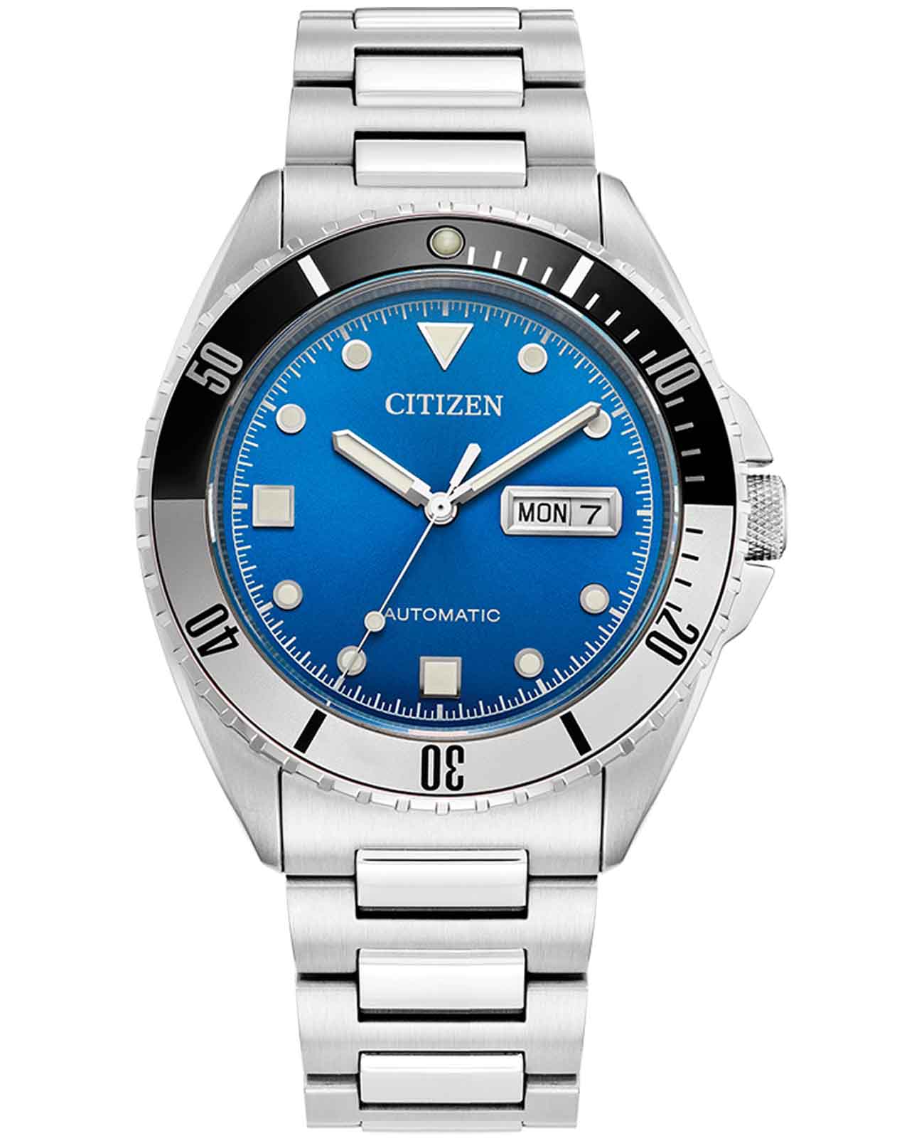 Citizen Citizen Automatic NH7530-52M  NH7530-52M механические мужские часы синий циферблат, браслет нержавеющая сталь — вид спереди