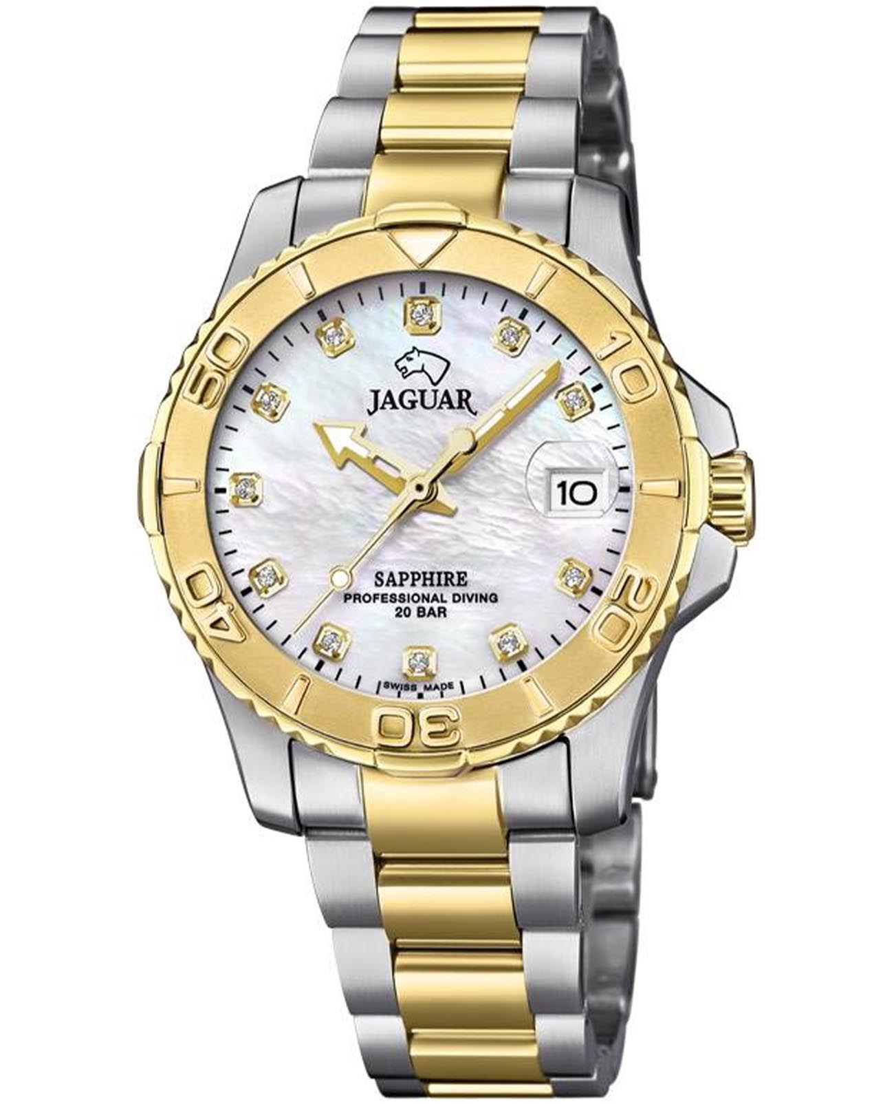 Jaguar Jaguar Couple Diver J896/3  J896/3 кварцевые женские часы перламутровый циферблат, браслет нержавеющая сталь с pvd-покрытием — вид спереди
