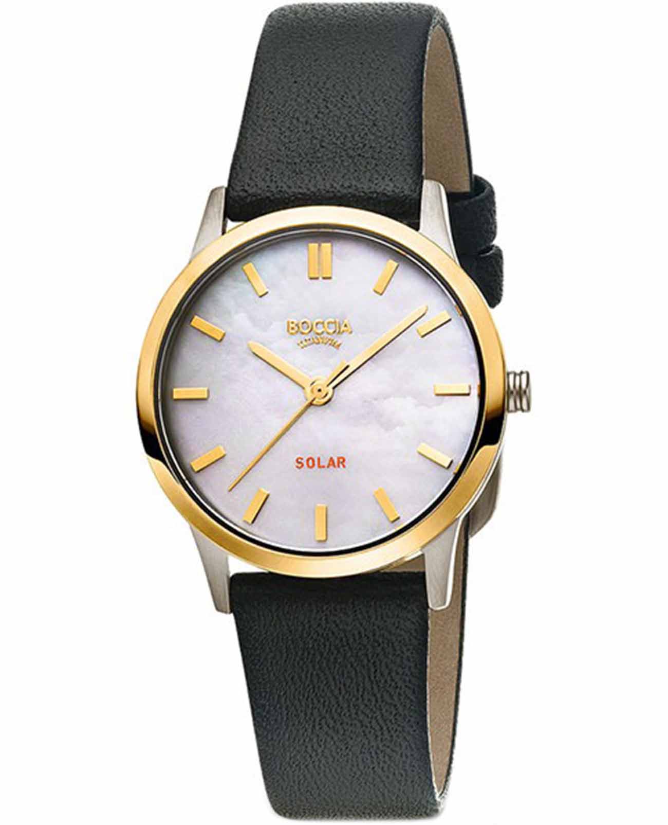 Boccia Titanium Boccia Titanium 3363-02  3363-02 кварцевые женские часы перламутровый циферблат, браслет кожаный — вид спереди