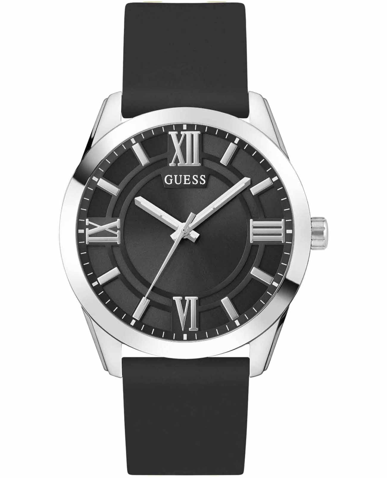 Guess Guess Dress GW0894G1  GW0894G1 кварцевые мужские часы черный циферблат, браслет силикон — вид спереди