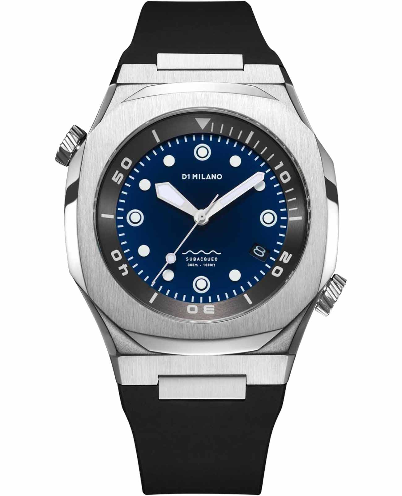 D1 Milano D1 Milano DVRJ02  DVRJ02 механические мужские часы синий циферблат, браслет силикон — вид спереди