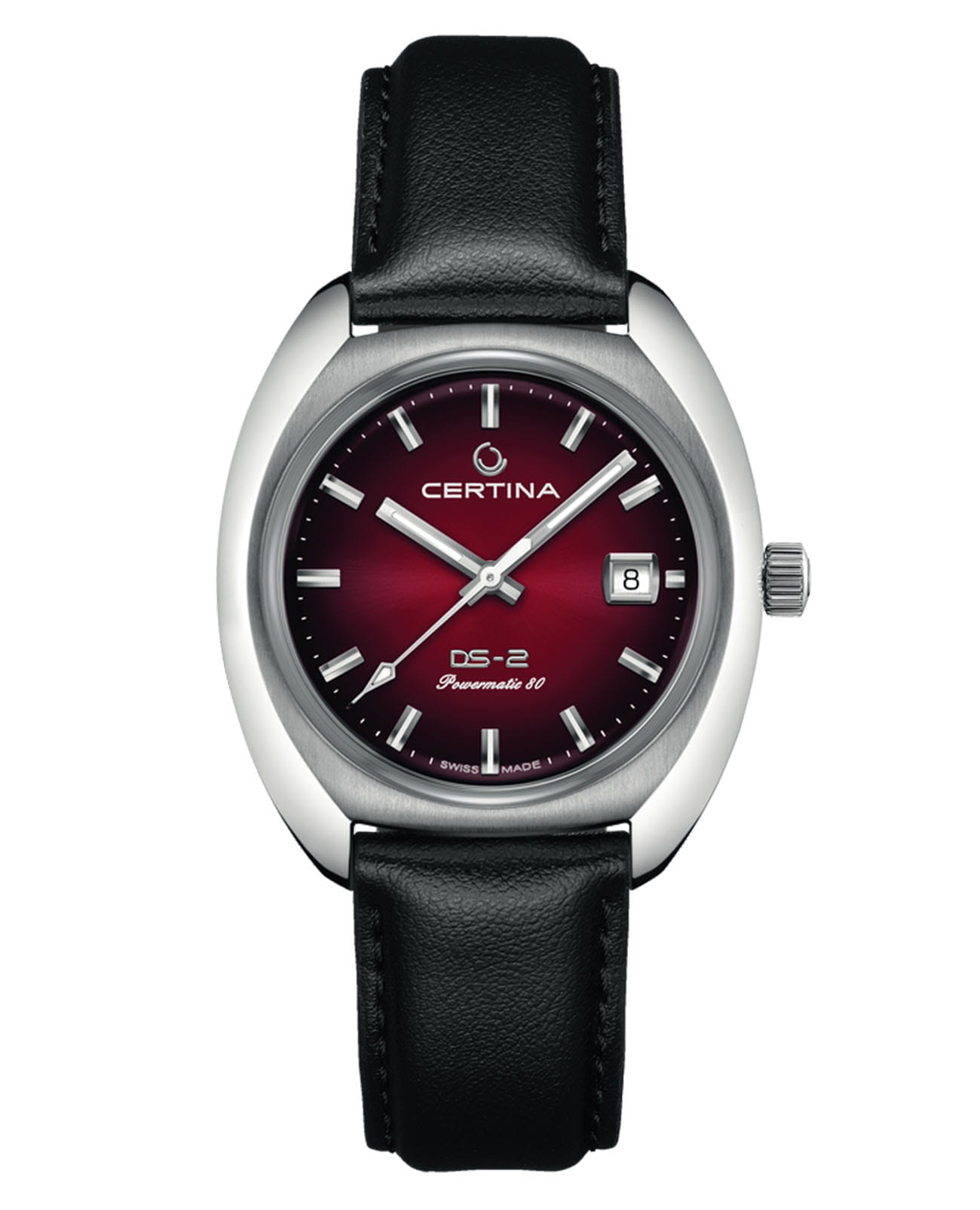 Certina Certina DS-2 C024.407.17.421.00 DS 2 C0244071742100 механические мужские часы бордовый циферблат, браслет кожаный — вид спереди