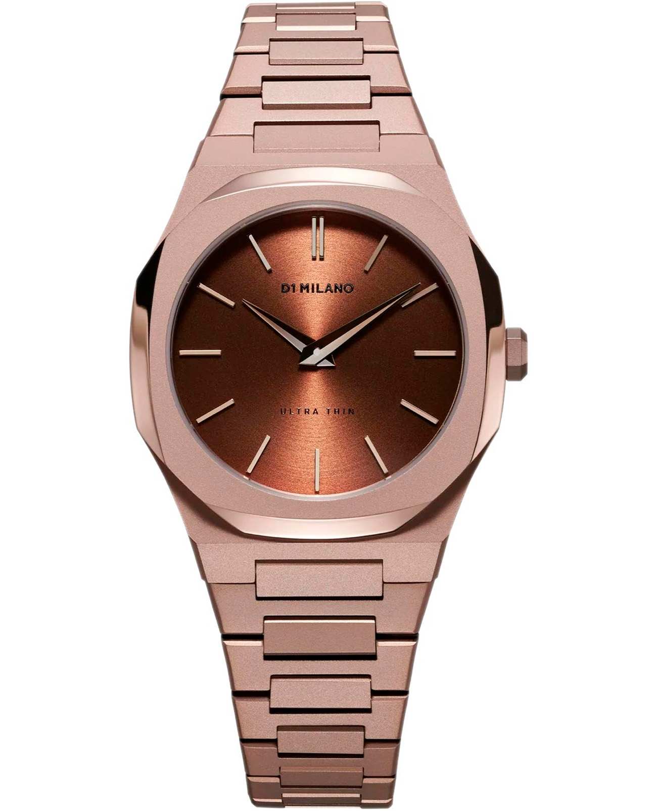 D1 Milano D1 Milano Ultra Thin UTBL15  UTBL15 кварцевые женские часы коричневый циферблат, браслет нержавеющая сталь с pvd-покрытием — вид спереди
