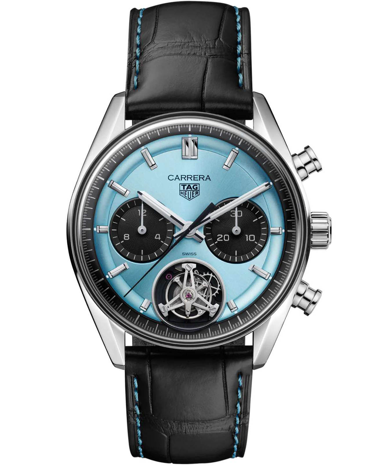 TAG Heuer TAG Heuer Carrera Chronograph Tourbillon CBS5014.FC6573  CBS5014.FC6573 механические мужские часы синий циферблат, браслет кожаный — вид спереди