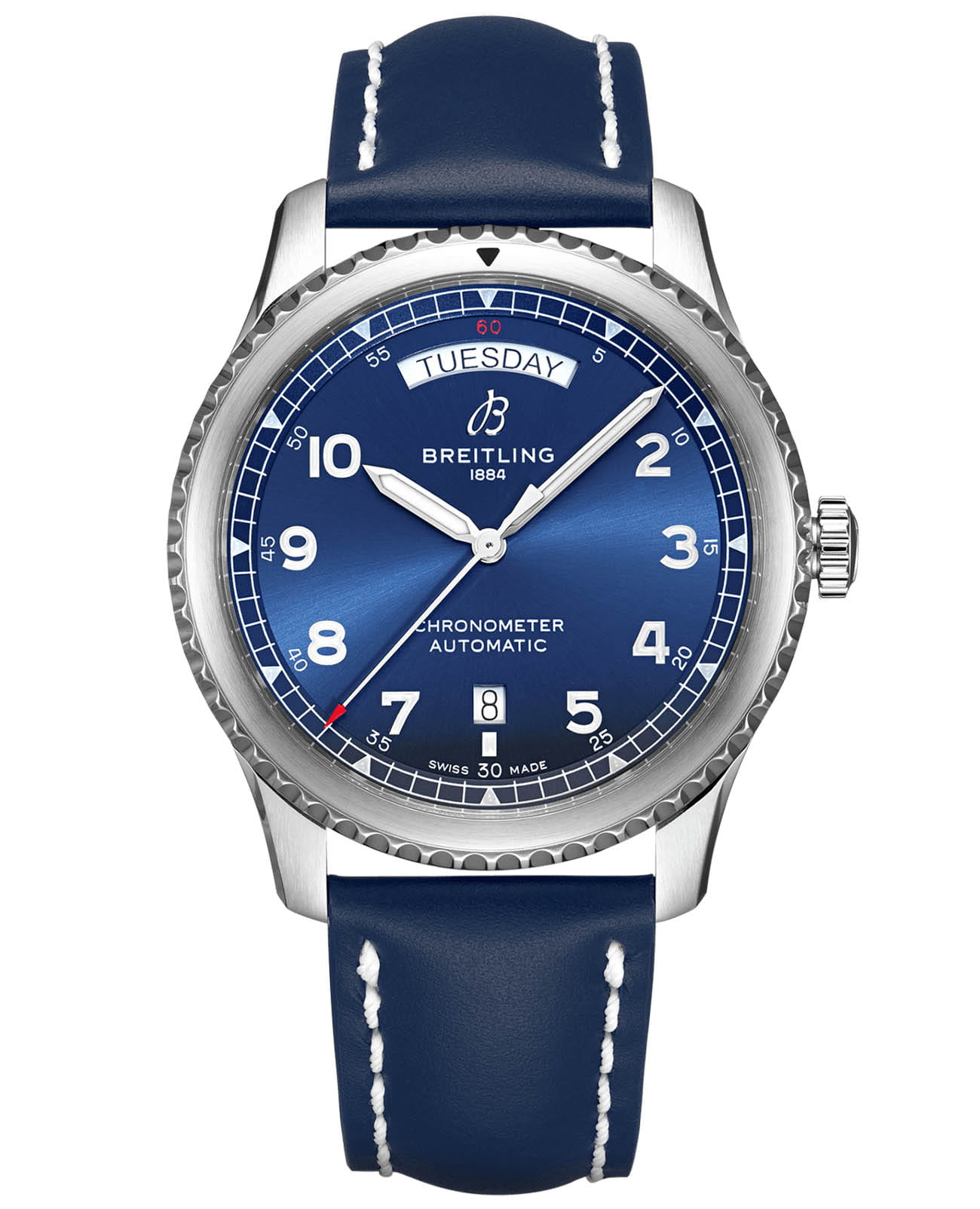 Breitling Breitling Aviator 8 Automatic Day & Date 41 A45330101C1X3  A45330101C1X3 механические мужские часы синий циферблат, браслет кожаный — вид спереди