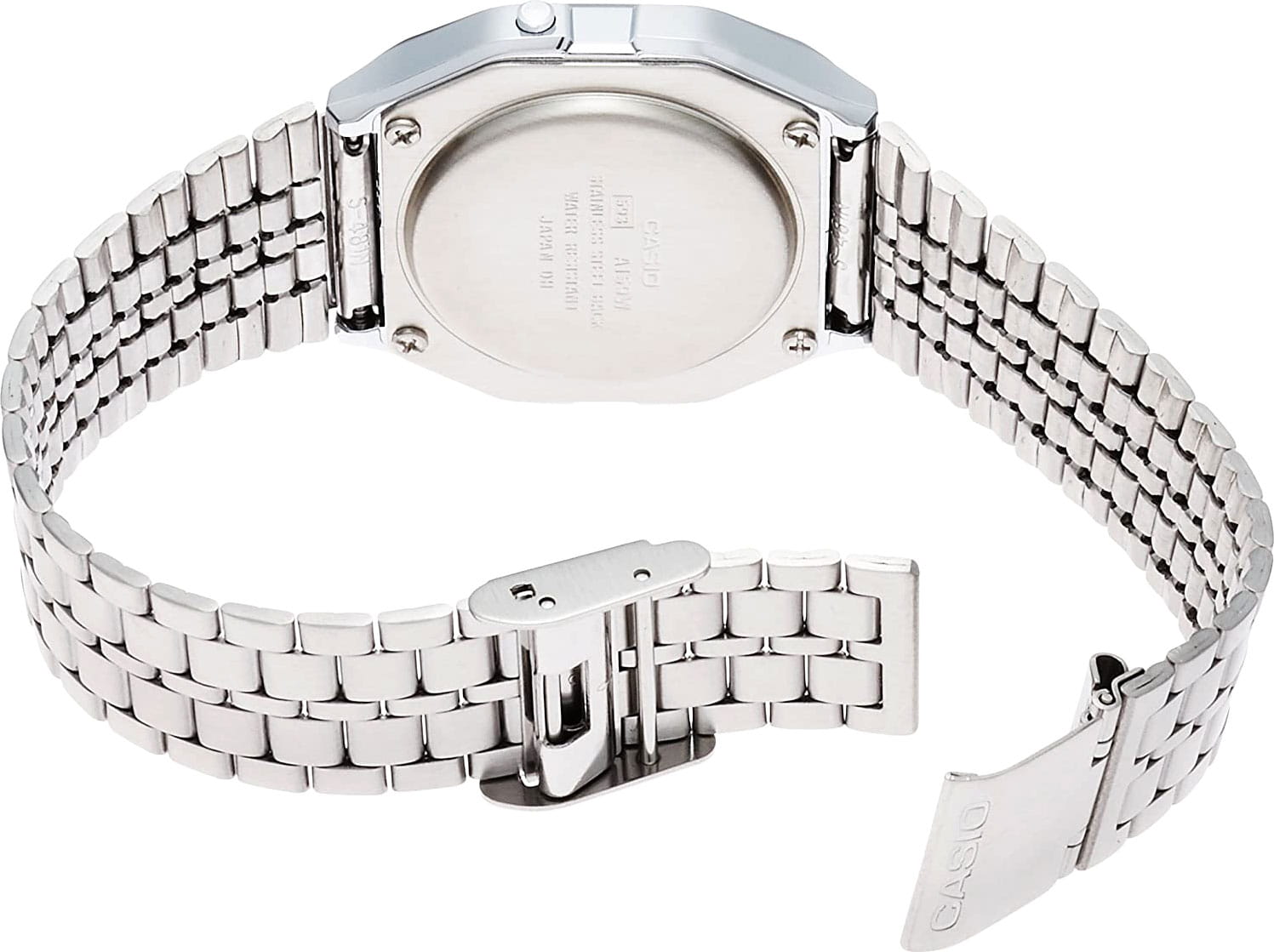 Casio Casio Vintage A-159WA-N1DF (A159WA-N1), vintage япония мужские часы на браслете нержавеющая сталь боковой вид
