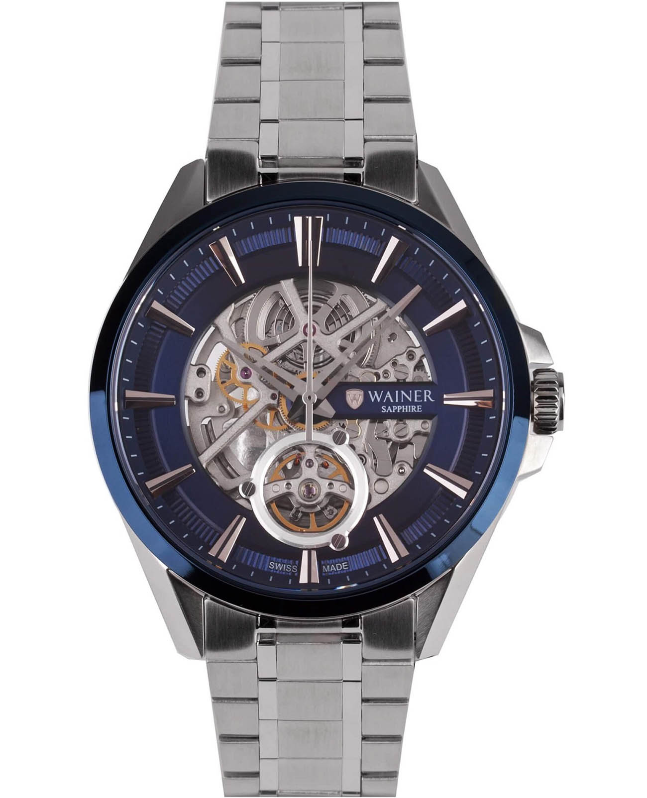 Wainer Wainer Masters Edition WA.25511-B  WA.25511-B механические мужские часы синий циферблат, браслет нержавеющая сталь — вид спереди
