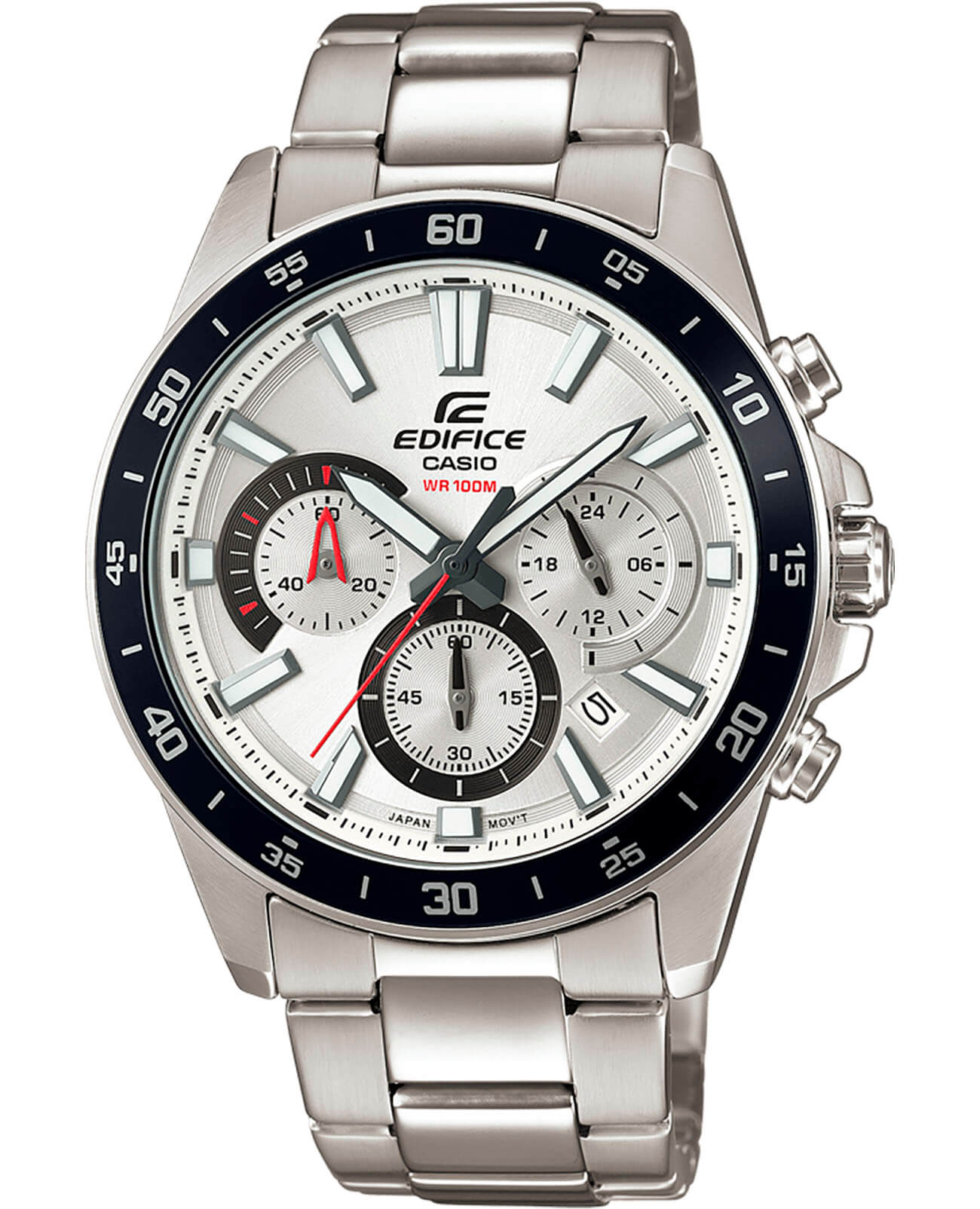 Casio Casio Edifice EFV-570D-7AVUDF (EFV-570D-7A) EFV EFV-570D-7A кварцевые мужские часы белый циферблат, браслет нержавеющая сталь — вид спереди
