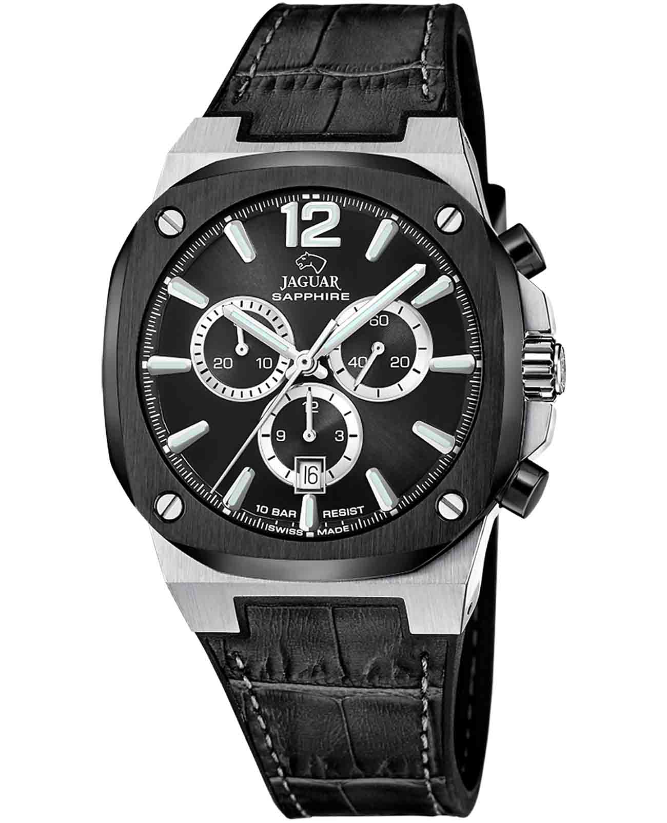 Jaguar Jaguar Rond Carre J1026/4  J1026/4 кварцевые мужские часы черный циферблат, браслет кожаный — вид спереди