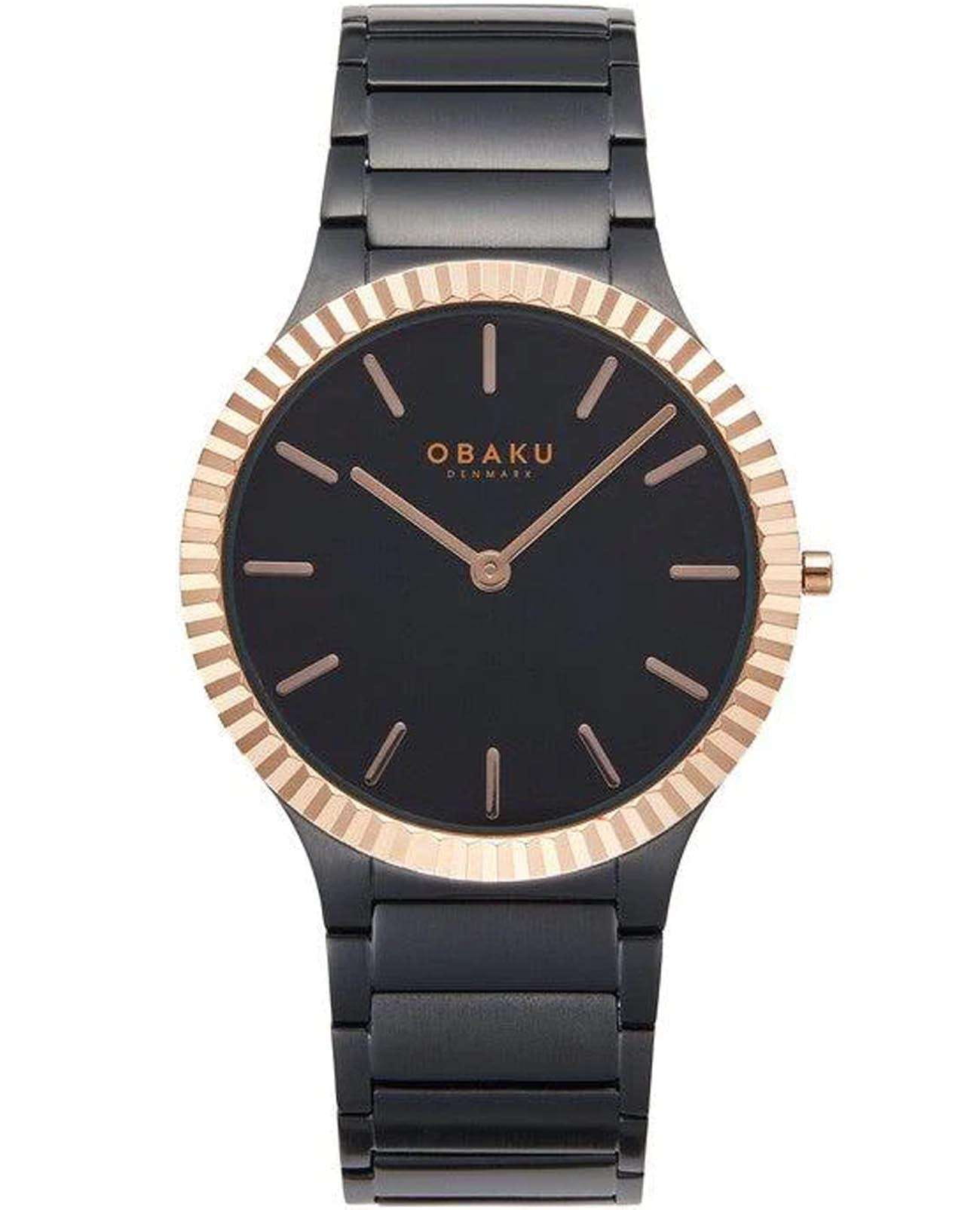 Obaku Obaku Linje Jude V292GXMBSB  V292GXMBSB кварцевые мужские часы черный циферблат, браслет нержавеющая сталь с ip-покрытием — вид спереди