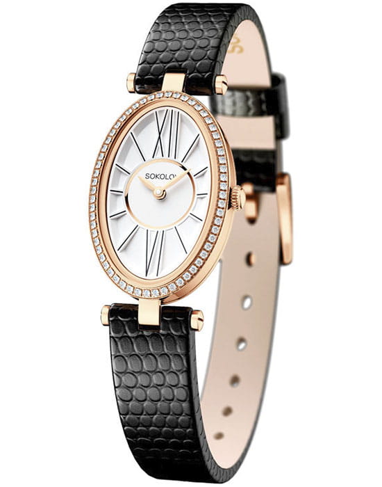 Sokolov 236.01.00.001.01.01.2  236.01.00.001.01.01.2 кварцевые женские часы белый циферблат, браслет кожаный — вид спереди