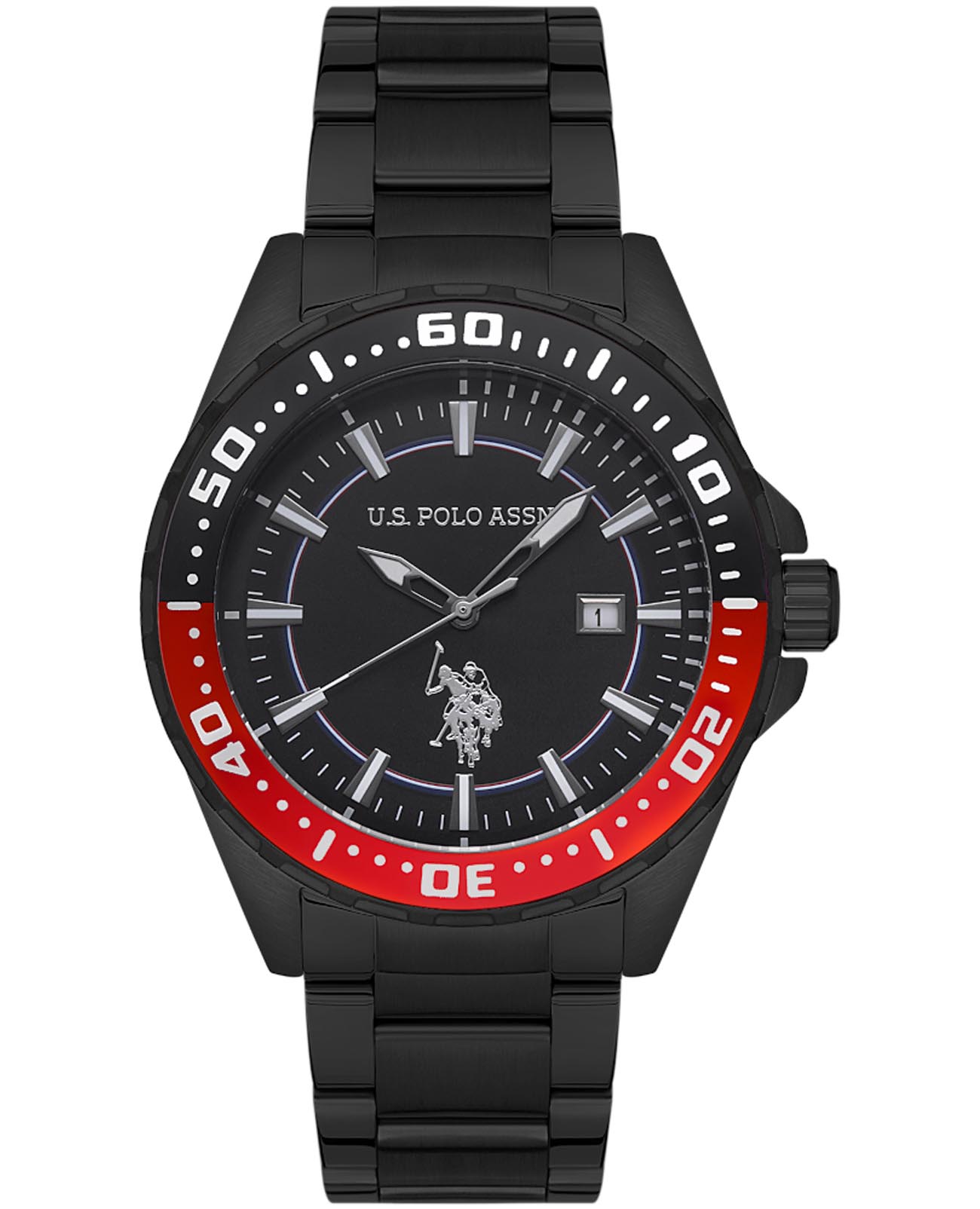 U.S. Polo Assn. U.S. Polo Assn. Fundamental USPA1041-07  USPA1041-07 кварцевые мужские часы черный циферблат, браслет нержавеющая сталь с ip-покрытием — вид спереди