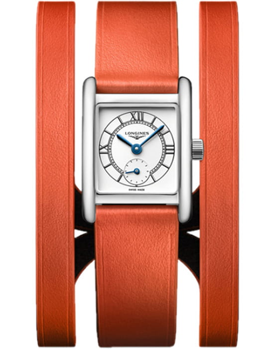 Longines Longines Mini DolceVita L5.200.4.75.4  L52004754 кварцевые женские часы бежевый циферблат, браслет кожаный — вид спереди