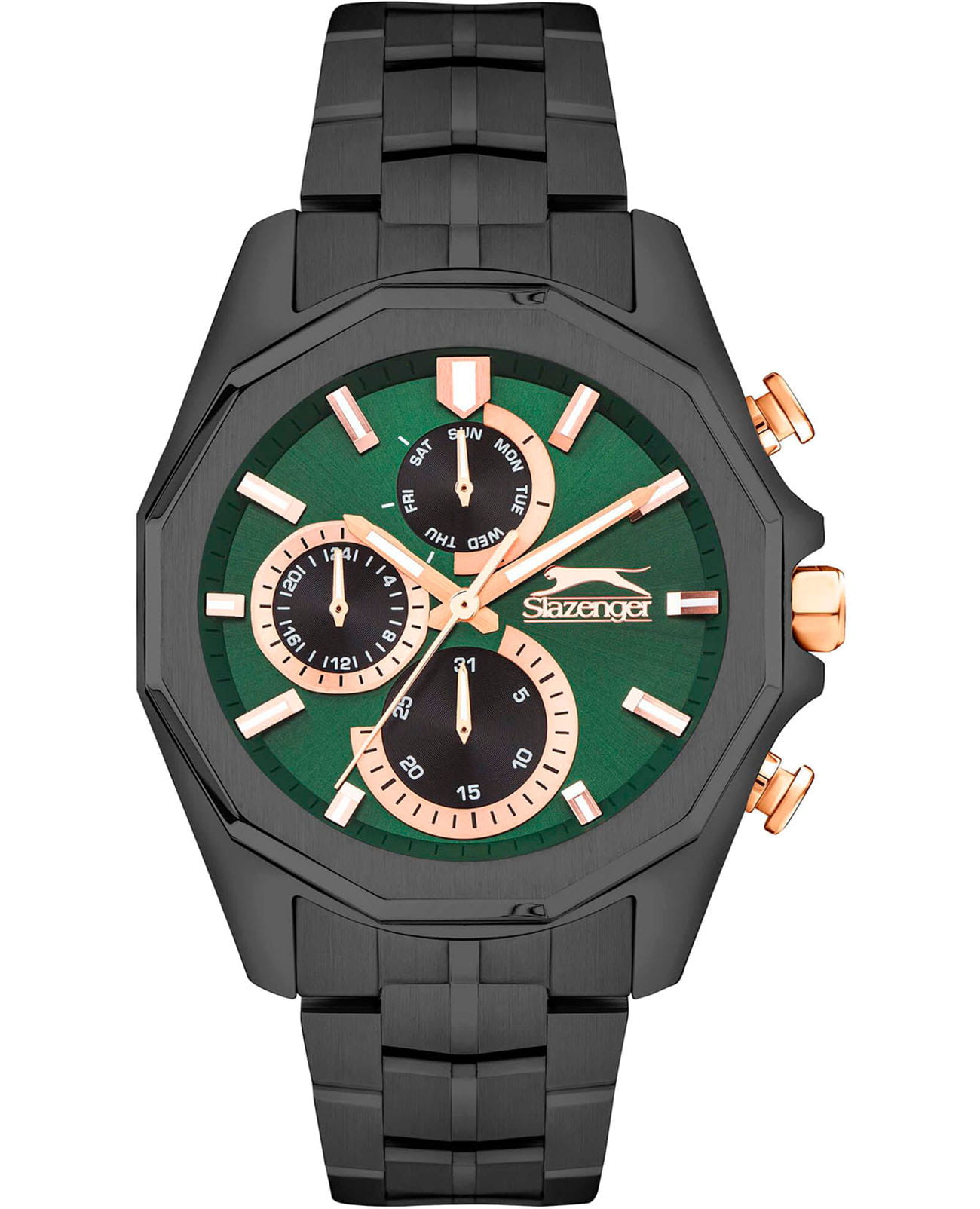 Slazenger Slazenger SL.09.2312.2.05  SL.09.2312.2.05 кварцевые мужские часы зеленый циферблат, браслет суперметалл с ip покрытием — вид спереди