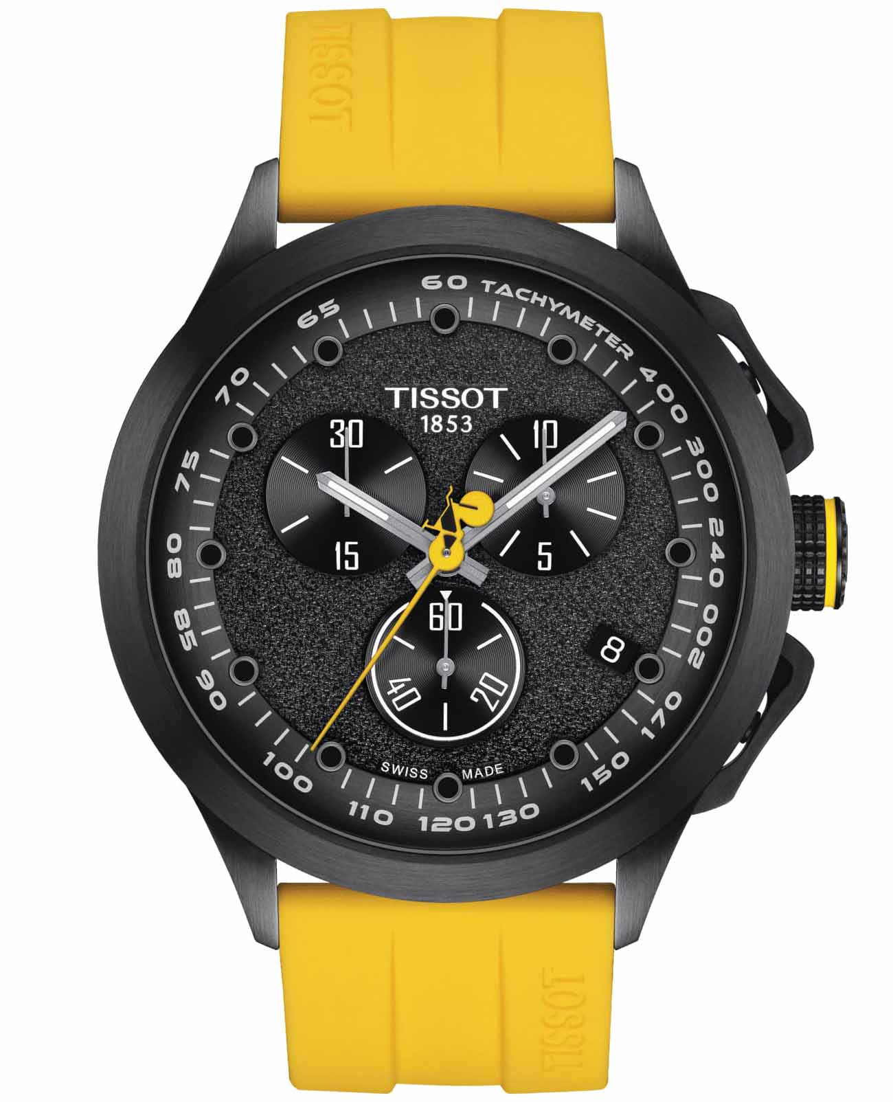 Tissot Tissot T-Race Cycling Tour De France 2023 T135.417.37.051.05 T Race Cycling T1354173705105 кварцевые мужские часы черный циферблат, браслет силикон — вид спереди