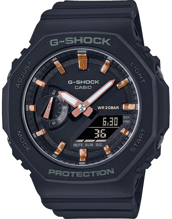 Casio Casio G-Shock GMA-S2100-1ADR (GMA-S2100-1A)  GMA-S2100-1A электронные женские часы черный циферблат, браслет пластик — вид спереди